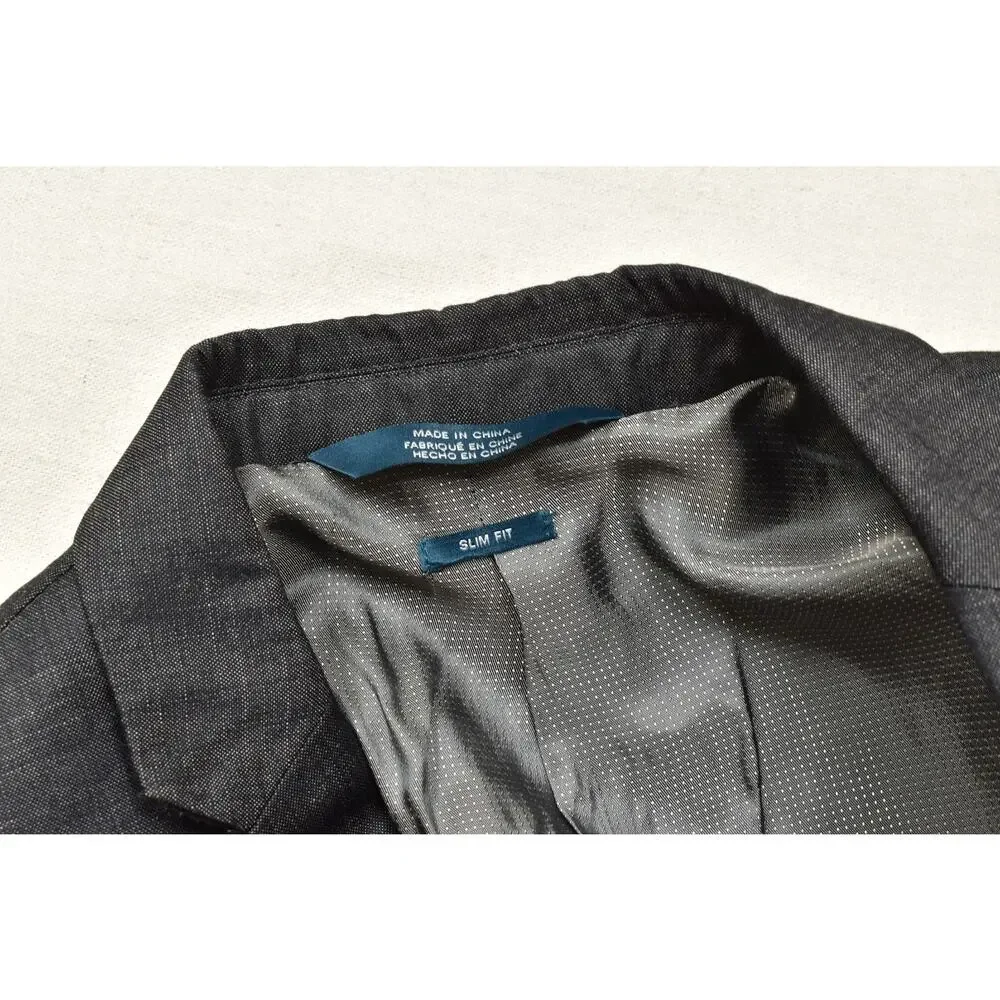 Perry Ellis 42 Short Slim Fit Gray Micro-Twill 2-Button Lined Sport Coat Jacket